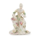 EARLY DERBY 'PALE FAMILY' FIGURE CIRCA 1760