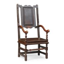 WILLIAM AND MARY OAK AND ELM MASTER'S ARMCHAIR LATE 17TH CENTURY