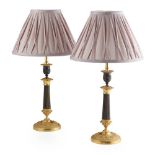 PAIR OF GILT AND PATINATED METAL NEOCLASSICAL STYLE LAMPS 19TH CENTURY