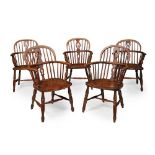 SET OF FIVE ELM WINDSOR ARMCHAIRS 19TH CENTURY