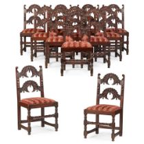 SET OF TWELVE CARVED OAK DINING CHAIRS LATE 19TH CENTURY, IN THE 17TH CENTURY STYLE