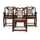 [A PRIVATE SCOTTISH COLLECTION, EDINBURGH] THREE HARDWOOD ARMCHAIRS WITH MARBLE INSETS LATE QING DYN