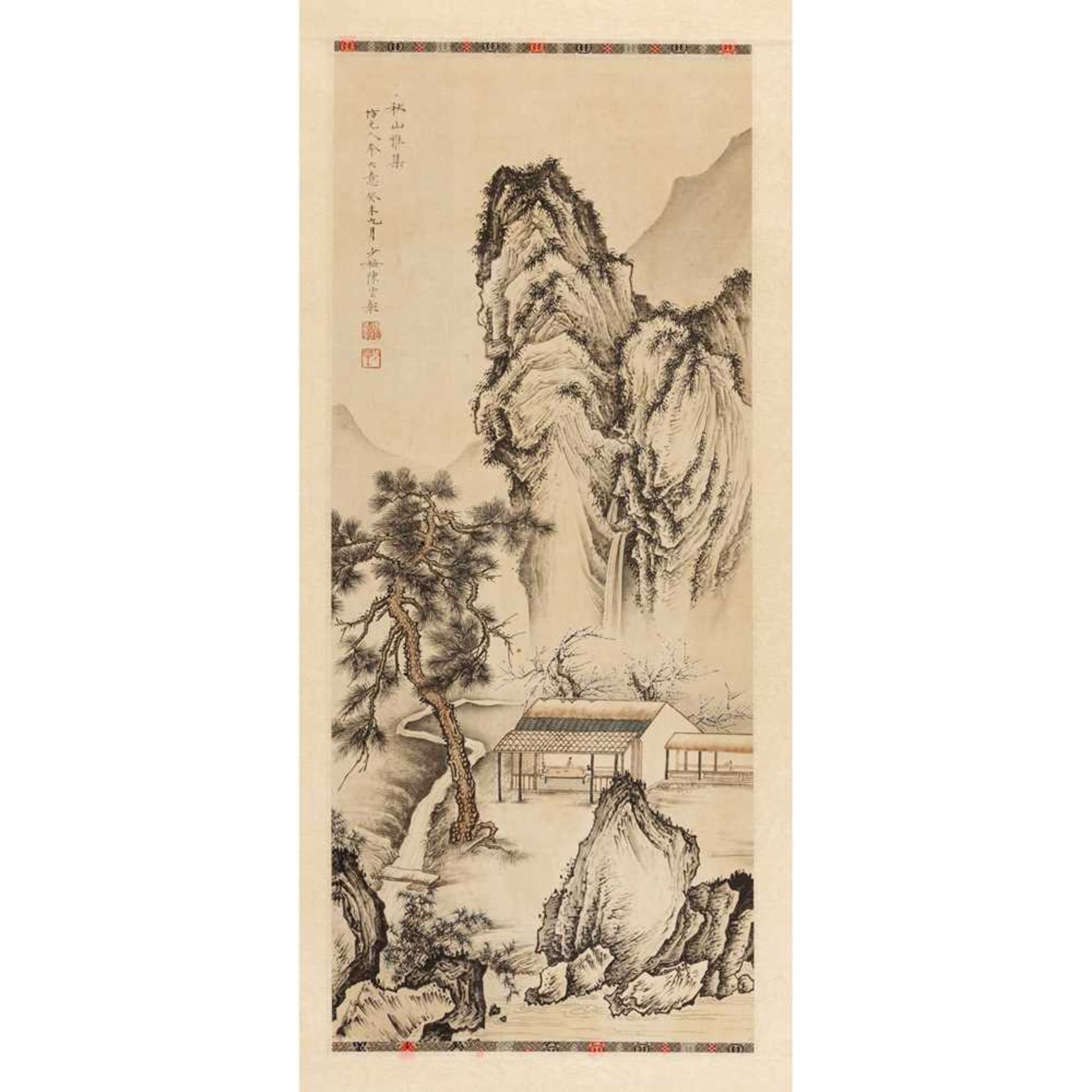 INK SCROLL "LITERATI'S AUTUMN GATHERING" PAINTING ATTRIBUTED TO CHEN SHAOMEI (1909-1954)