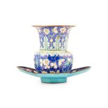 CANTON ENAMEL BLUE-GROUND VASE WITH STAND, ZHADOU QING DYNASTY, QIANLONG TO JIAQING PERIOD
