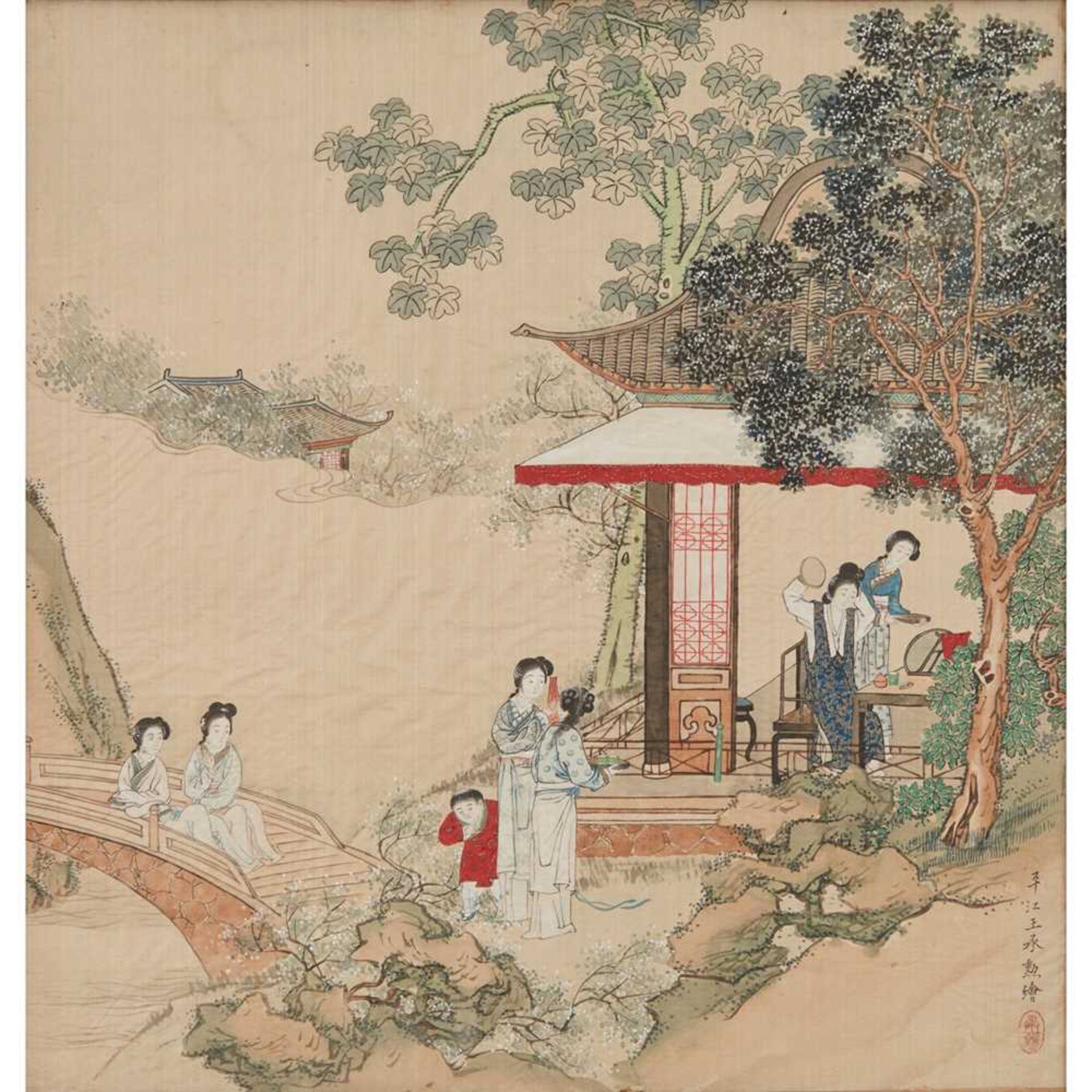 WANG CHENGXUN (19TH-20TH CENTURY) TWO INK AND COLOUR ON SILK - Image 2 of 6