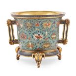 CLOISONNE ENAMEL 'LOTUS' TRIPOD CENSER JINGTAI MARK, 19TH-20TH CENTURY