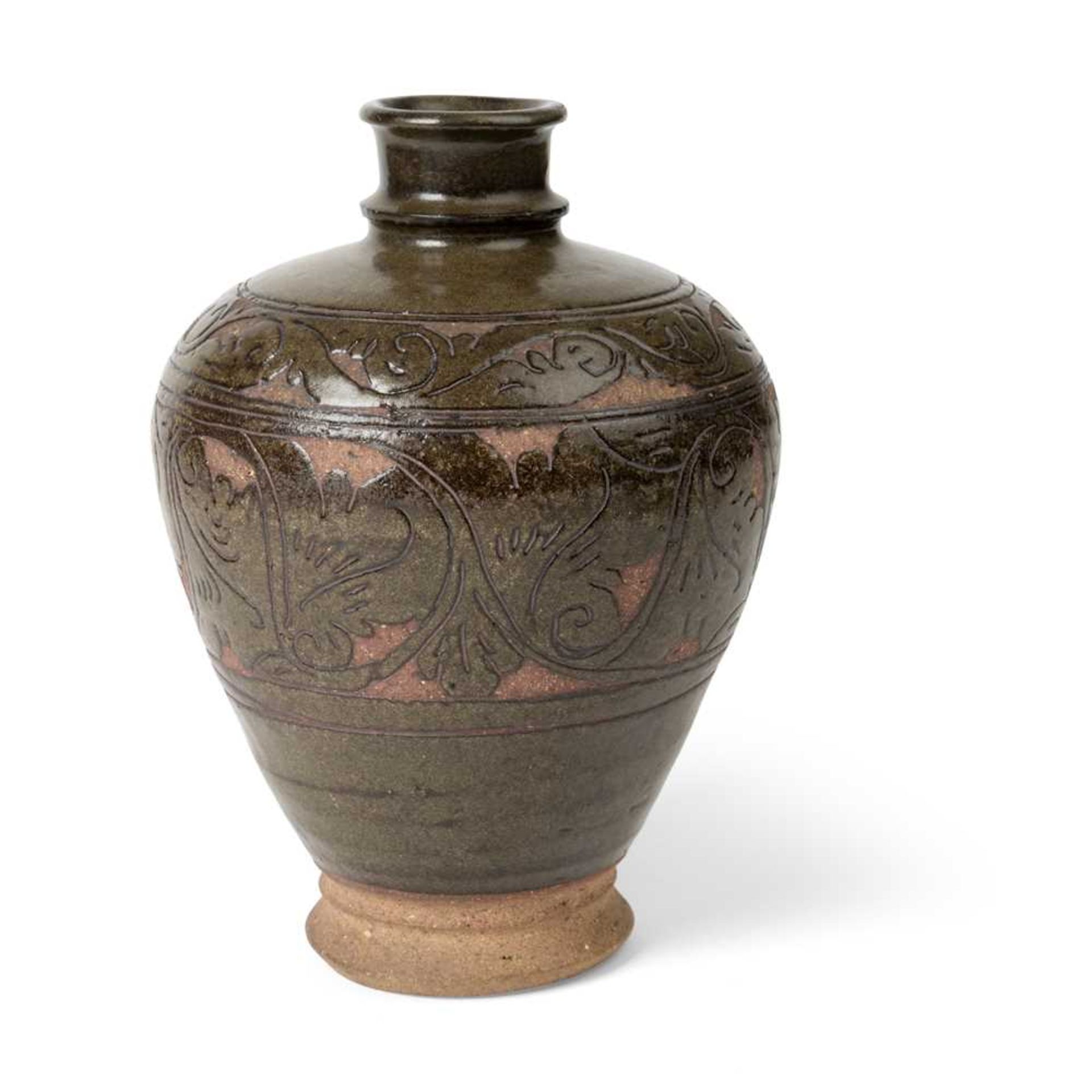 CIZHOU TEADUST-GLAZED SGRAFFIATO 'FLORAL' MEIPING VASE JIN TO YUAN DYNASTY, 13TH CENTURY