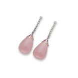 A pair of rose quartz and diamond pendent earrings
