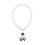 A pearl, diamond and lapis lazuli pendant necklace