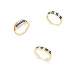 Three sapphire and diamond rings