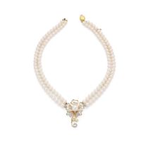 A cultured pearl and diamond necklace