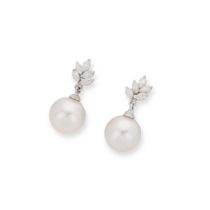 A pair of pearl and diamond earrings