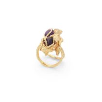 A modernist amethyst cocktail ring