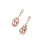 A pair of morganite and diamond pendent earrings