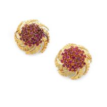 A pair of ruby brooches