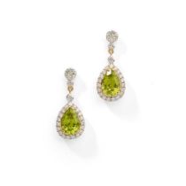 A pair of peridot and diamond earrings