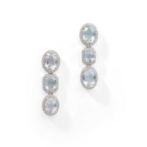 A pair of aquamarine and diamond earrings