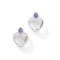 A pair of rock crystal, sapphire and diamond earrings, by Fei Liu
