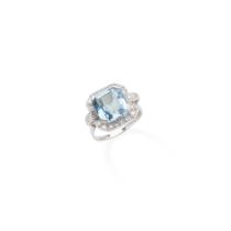 An aquamarine and diamond ring