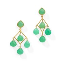 A pair of chrysoprase pendent earrings