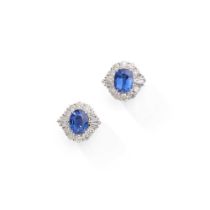 A pair of sapphire and diamond cluster earrings