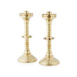 ENGLISH PAIR OF GOTHIC REVIVAL ALTAR CANDLESTICKS, CIRCA 1890