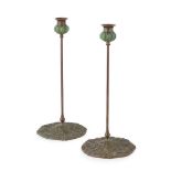 TIFFANY STUDIOS, NEW YORK PAIR OF 'QUEEN ANNE'S LACE' PATTERN TALL CANDLESTICKS, CIRCA 1900