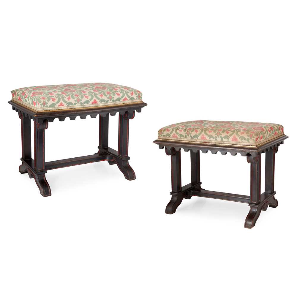 ENGLISH PAIR OF GOTHIC REVIVAL STOOLS, CIRCA 1880