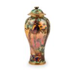DAISY MAKEIG-JONES (1881-1945) FOR WEDGWOOD 'GHOSTLY WOOD' FLAME FAIRYLAND LUSTRE COVERED VASE, CIRC