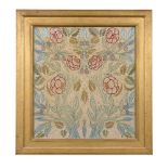 WILLIAM MORRIS (1834-1896) FOR MORRIS & CO. 'OLIVE AND ROSE' ARTS & CRAFTS EMBROIDERED PANEL, CIRCA