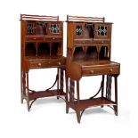 MANNER OF LIBERTY & CO., LONDON PAIR OF SECRETAIRE CABINETS, CIRCA 1900
