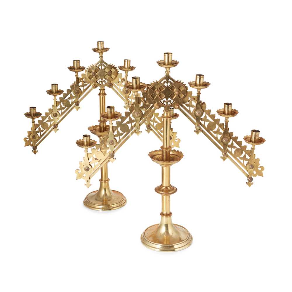 ENGLISH PAIR OF GOTHIC REVIVAL CANDELABRA, CIRCA 1880