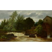 WILLIAM BEATTIE BROWN R.S.A. (SCOTTISH 1831-1909) THE MILL RACE ON THE TEITH, PERTHSHIRE
