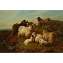 WILLIAM WATSON (SCOTTISH 1831-1921) SHEEP GRAZING BY A MOUNTAIN STREAM