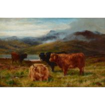 LOUIS BOSWORTH HURT (SCOTTISH 1856-1929) HIGHLAND YEARLINGS