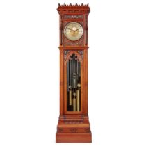 VICTORIAN CARVED OAK GOTHIC STYLE CHIMING LONGCASE CLOCK, ATTRIBUTED TO J J ELLIOTT 19TH CENTURY