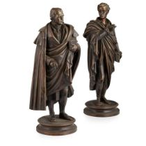 PAIR OF BRONZE FIGURES OF SIR WALTER SCOTT AND LORD BYRON LATE 19TH CENTURY