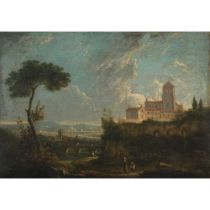 FOLLOWER OF RICHARD WILSON AN ITALIANATE LANDSCAPE WITH MONASTERY AND DISTANT VIADUCT