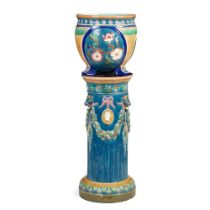WEDGWOOD MAJOLICA JARDINIERE AND STAND 19TH CENTURY