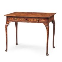 DUTCH OAK AND MAHOGANY TROMPE L'OEIL MARQUETRY TEA TABLE 18TH CENTURY