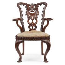 GEORGE II STYLE CARVED MAHOGANY ARMCHAIR 19TH CENTURY