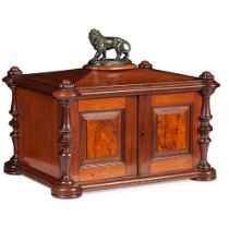 VICTORIAN MAHOGANY AND BURR WALNUT COLLECTOR'S TABLE CABINET MID 19TH CENTURY