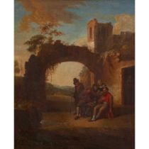 MANNER OF DAVID TENIERS DRINKERS BENEATH A RUINED ARCHWAY