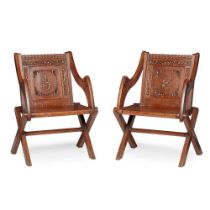 PAIR OF CARVED OAK GLASTONBURY CHAIRS 19TH CENTURY