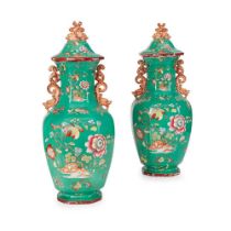 PAIR OF LARGE ASHWORTH IRONSTONE VASES AND COVERS MID 19TH CENTURY