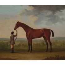 FRANCIS SARTORIUS (BRITISH 1734-1804) STUDY OF A RACE HORSE WITH ATTENDANT GROOM