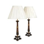 PAIR OF LARGE CHARLES X PATINATED BRONZE AND GILT LAMPS 19TH CENTURY