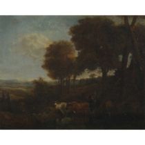 LATER FOLLOWER OF BERCHEM A PASTORAL LANDSCAPE WITH CATTLE FORDING A STREAM