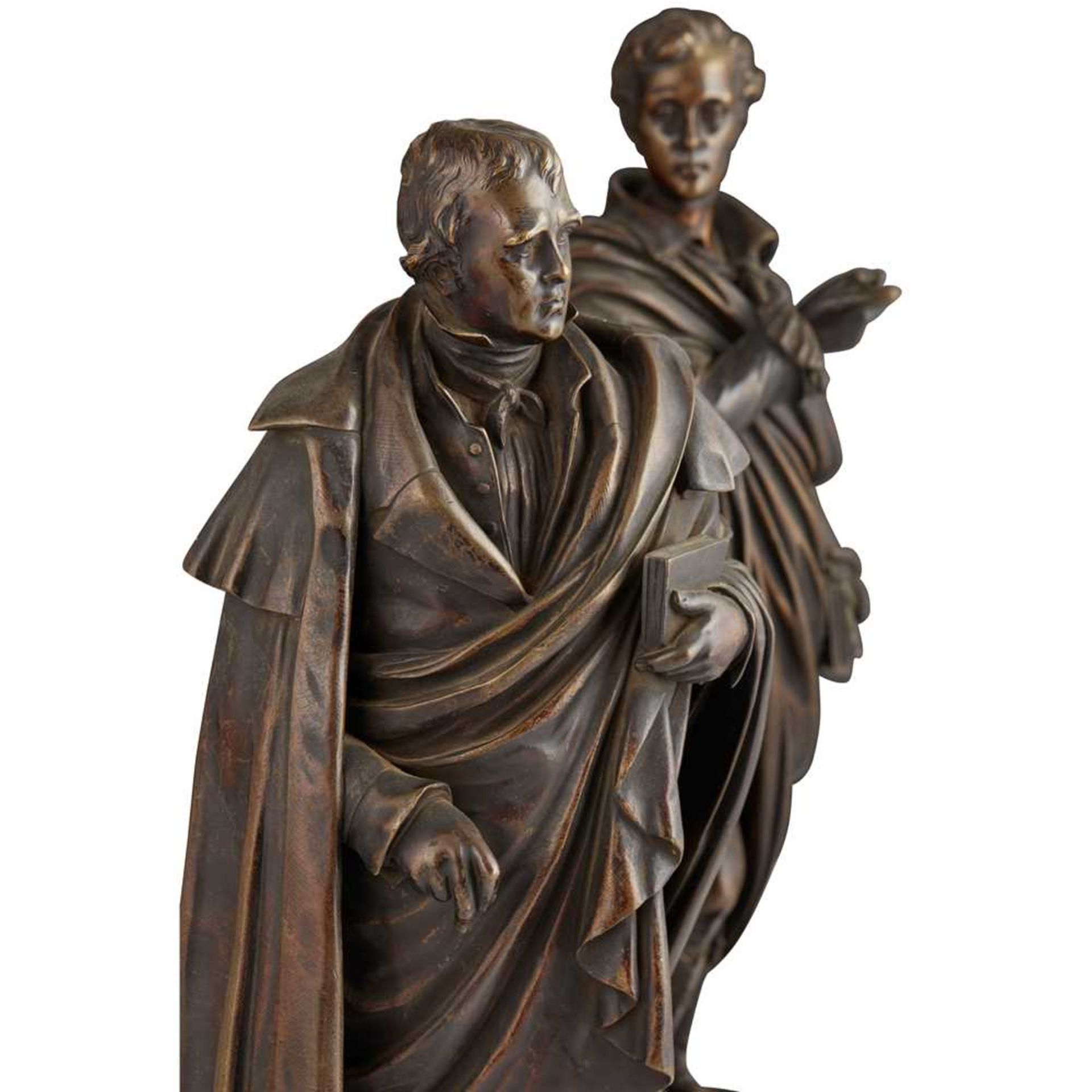 PAIR OF BRONZE FIGURES OF SIR WALTER SCOTT AND LORD BYRON LATE 19TH CENTURY - Image 2 of 3