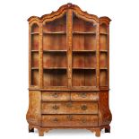 Y DUTCH WALNUT AND MARQUETRY DISPLAY CABINET ON CHEST 19TH CENTURY